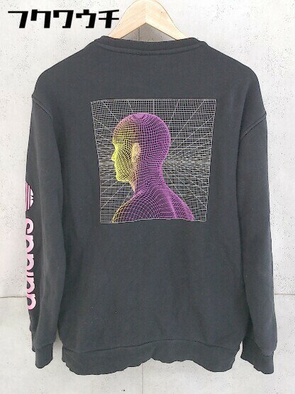 ◇ adidas アディダス 裏起毛 プリント 長袖 スウェット トレーナー ブラック メンズ 【中古】