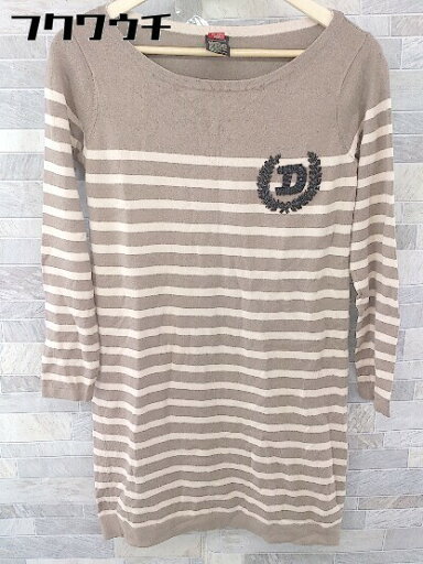 ◇ DOUBLE STANDARD CLOTHING ボーダー ビジュー ロゴ 長袖 膝丈 ワンピース ブラウン ピンク レディース 【中古】 ◇ DOUBLE STANDARD CLOTHING ボーダー ビジュー ロゴ 長袖 膝丈 ワンピース ブラウン ピンク レディース 【中古】