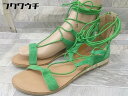 ◇ STACCATO スタッカート バックジップ アンクルストラップ フラット サンダル サイズ23.5 グリーン レディース 【中古】