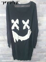 ◇ WORLD WIDE LOVE! コットン ニット セーター 長袖 膝丈 ワンピース サイズ1 ブラック ホワイト レディース 【中古】