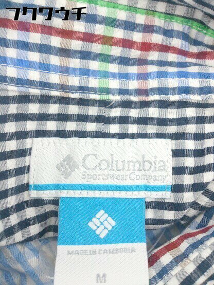 ◇ Columbia コロンビア チェック ボタンダウン BD 半袖 シャツ サイズM ホワイト ブルー ブラック メンズ 【中古】