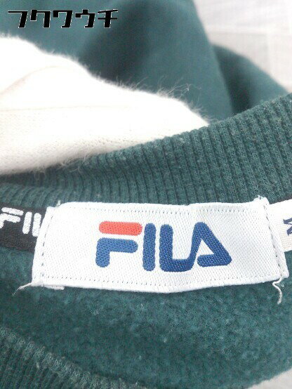 ◇ FILA フィラ ロゴ 刺繍 裏起毛 長袖 トレーナー サイズM グリーン ホワイト ベージュ メンズ 【中古】