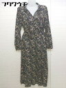 ◇ ◎ chocol raffine robe ウエストベルト付き 花柄 長袖 ロング ワンピース サイズF ネイビー系 オレンジ系 レディース 【中古】