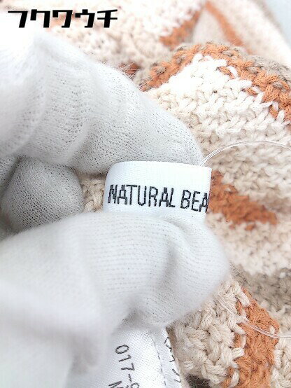 ◇ NATURAL BEAUTY BASIC ストライプ フリンジ ノースリーブ 膝丈 ニット ワンピース サイズM ベージュ レディース 【中古】