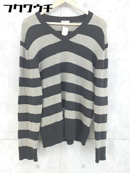 ◇ nano universe ナノユニバース ボーダー Vネック ニット 長袖 セーター サイズLL ブラック グレー メンズ 【中古】(4)