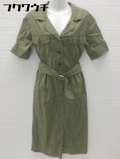 ◇ ◎ EMMEL REFINES UNITED ARROWS ウエストベルト付 半袖 膝下丈 ワンピース サイズM カーキ レディース 【中古】