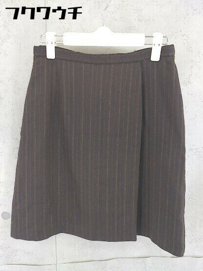 ◇ LAURA ASHLEY バックジップ ストライプ 英国製 膝丈 台形 スカート サイズ11 ブラウン ベージュ レディース 【中古】