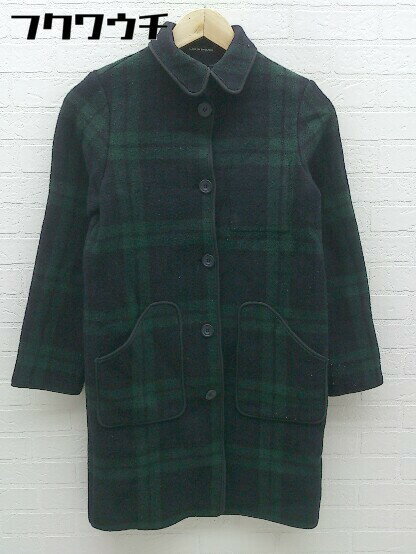 ■ UNITED ARROWS PINK LABEL チェック 長袖 コート サイズS ブラック グリーン レディース 【中古】