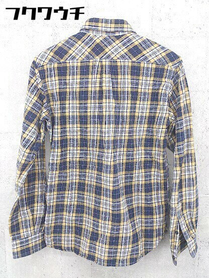 ◇ ◎ BEAMS HEART チェック ロゴ 刺繍 ボタンダウン BD 長袖 シャツ サイズS ネイビー イエロー ホワイト メンズ 【中古】