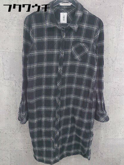 ◇ chocol raffine robe チェック 長袖 膝丈 シャツワンピース サイズM ブラック ホワイト グレー レディース 【中古】