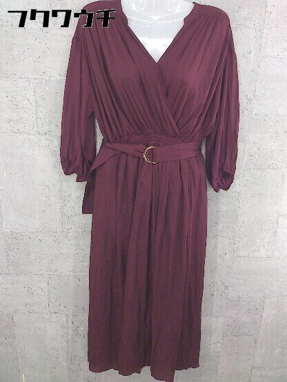 ◇ ◎ natural couture ナチュラルクチュール ウエストベルト付 長袖 ロング ワンピース サイズF ボルド..
