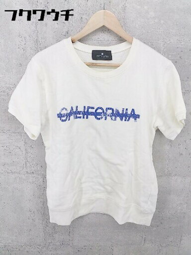 ◇ nano universe ナノ ユニバース ロゴ プリント 五分袖 Tシャツ カットソー サイズL アイボリー ネイビー メンズ 【中古】