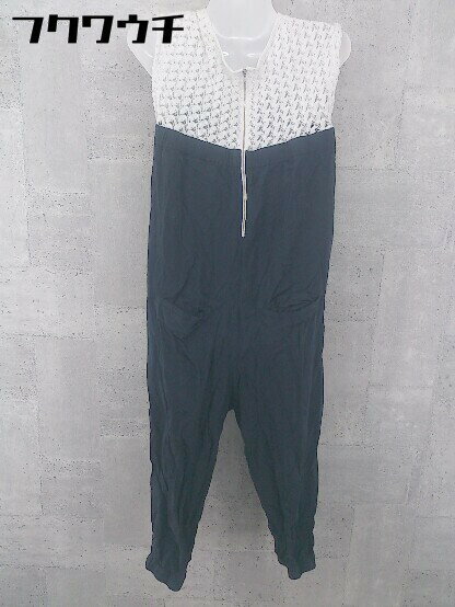 ◇ JEANASIS ジーナシス レース 切り替え ノースリーブ オールインワン サイズF ホワイト ネイビー レディース 【中古】