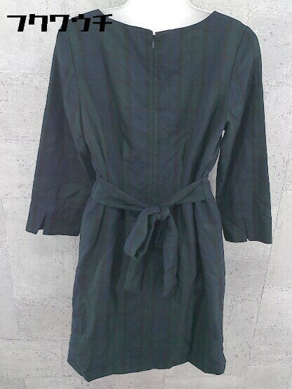 ◇ ◎ ROPE PICNIC ロペピクニック ベルト付 チェック 長袖 ミニ ワンピース サイズ38 グリーン ネイビー レディース 【中古】