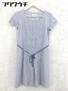 ◇ ◎ NATURAL BEAUTY BASIC リボン付き 半袖 膝丈 ワンピース サイズL ネイビー レディース 【中古】(4)