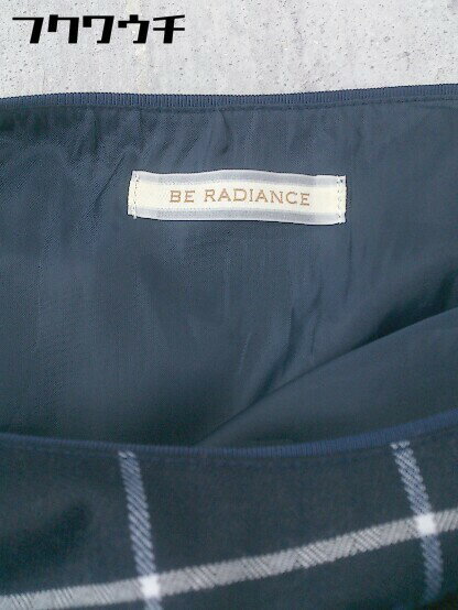 ◇ BE RADIANCE サイドジップ チェック ウエストリボン 半袖 膝丈 ワンピース サイズF ネイビー ホワイト レディース 【中古】