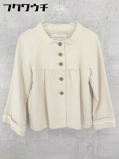 ◇ HUMAN WOMAN ヒューマンウーマン 長袖 ノーカラー ジャケット サイズ2 ベージュ レディース 【中古】