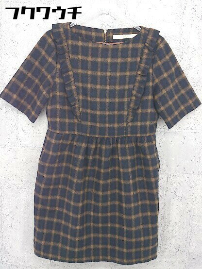 ◇ Khaju カージュ チェック 半袖 ミニ チュニック ワンピース ネイビー ベージュ レディース 【中古】