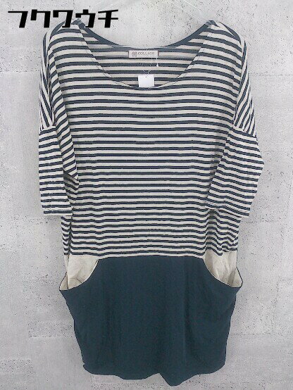 ◇ COLLAGE GALLARDAGALANTE ボーダー柄 半袖 カットソー ネイビー ベージュ レディース 【中古】