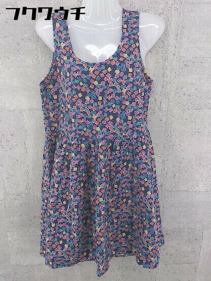 ◇ ehka sopo エヘカソポ SM2 ノースリーブ 総柄 膝丈 ワンピース サイズM ネイビー マルチ レディース 【中古】