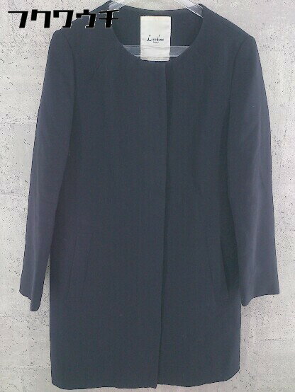 ■ LIMITLESS LUXURY リミットレス ラグジュアリー 長袖 ジップアップ ノーカラー コート サイズ36 ネイビー レディース 【中古】