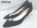 ◇ ESPERANZA エスペランサ ポインテッドトゥ セパレート 装飾 ストーン ヒール パンプス サイズ24.5? ブラック レディース 【中古】