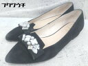 ◇ PICHE ABAHOUSE ピシェ アバハウス ビジューリボン フラット ポインテッドトゥ パンプス サイズ36 ブラック レディース 【中古】