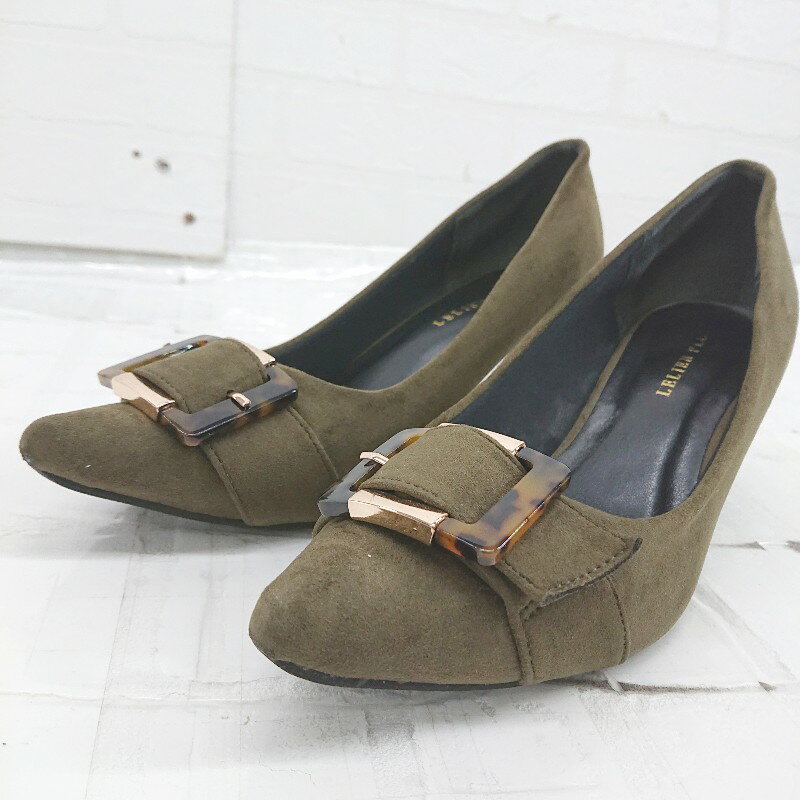 ◇ Le Lien plus ルリアンプラス ポインテッドトゥ ヒール パンプス シューズ サイズM カーキ系 レディース E 【中古】