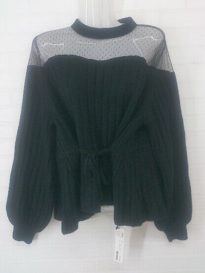 ◇ ◎ Heather ヘザー チュール 切替 ドロスト 長袖 ニット プルオーバー サイズF ブラック レディース E 【中古】