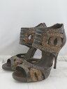 ◇ STEVEN by Steve Madden パイソン柄 オープントゥ ヒール サンダル サイズ7M ブラウン系 マルチ レディース E 【中古】