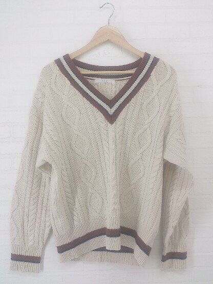 ◇ KBF ケービーエフ URBAN RESEARCH Vネック ケーブルニット 長袖 セーター サイズONE ライトベージュ系 レディース E 【中古】