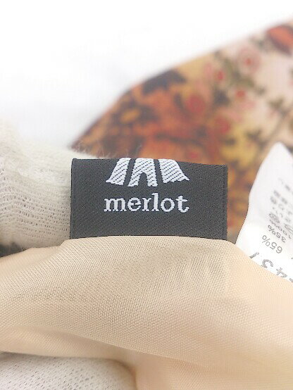 ◇ merlot メルロー 総柄 バックゴム ロング フレア スカート ベージュ ブラウン系 マルチ レディース E 【中古】