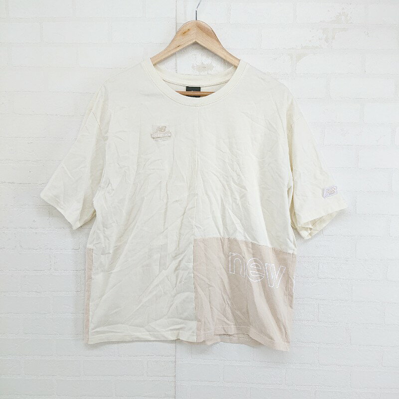 ◇ NEW BALANCE ニューバランス ロゴ 半袖 Tシャツ カットソー サイズM アイボリー ベージュ系 メンズ P 【中古】