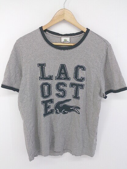 ◇ LACOSTE ラコステ ロゴ 刺繍 半袖 Tシャツ カットソー サイズ4 グレー ブラック メンズ P 【中古】
