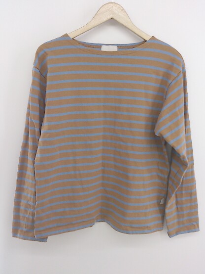 ◇ LA PEAU DE GEM ボーダー ボートネック 長袖 バスクシャツ カットソー サイズF ライトブラウン ブルー系 レディース P 【中古】