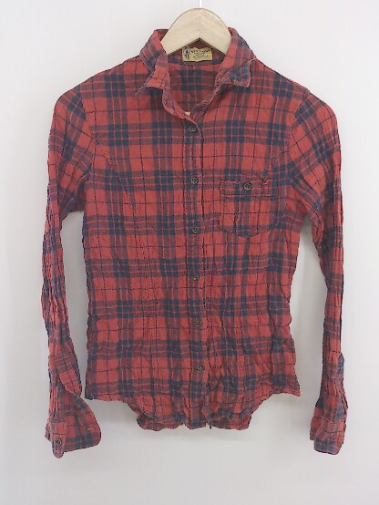 ◇ ◎ L'Appartement アパルトモン ワイヤーカラー チェック 長袖 シャツ レッド ネイビー系 レディース P 【中古】