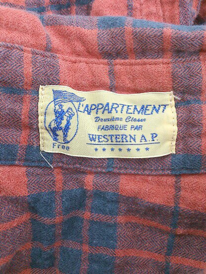 ◇ ◎ L'Appartement アパルトモン ワイヤーカラー チェック 長袖 シャツ レッド ネイビー系 レディース P 【中古】