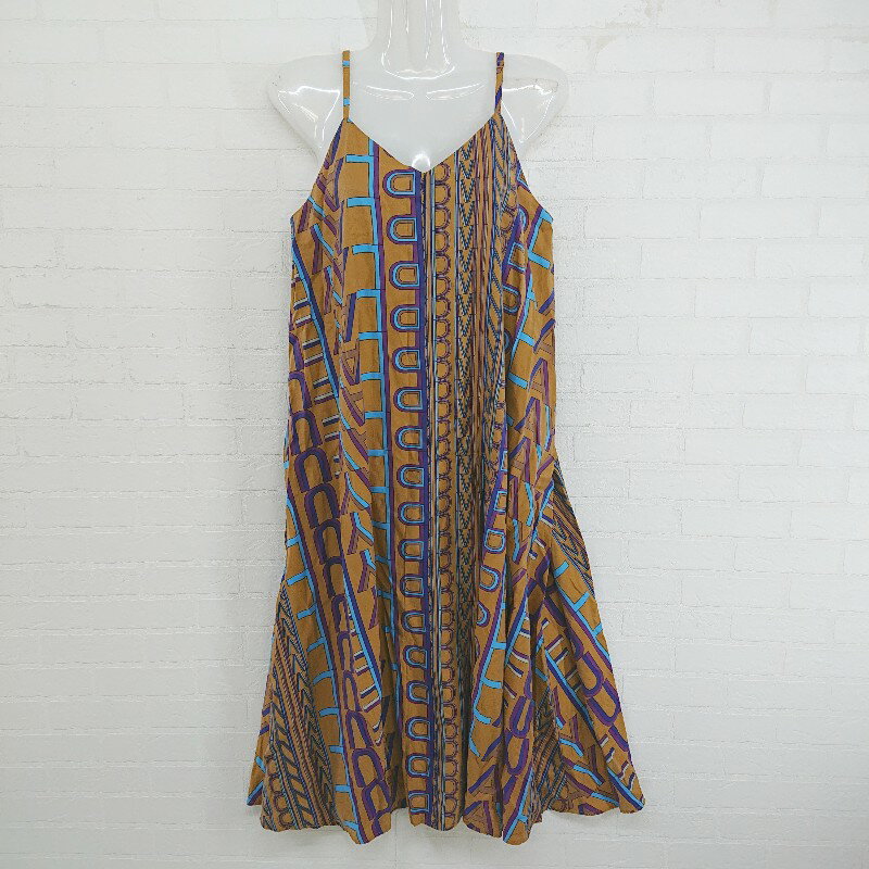 ◇ SLY スライ 総柄 フレア 膝下丈 キャミソールワンピース サイズFREE ブラウン系 マルチ レディース E..