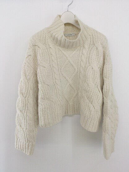 ◇ JEANASIS ジーナシス ハイネック 長袖 ケーブル ニット セーター サイズF オフホワイト レディース E..