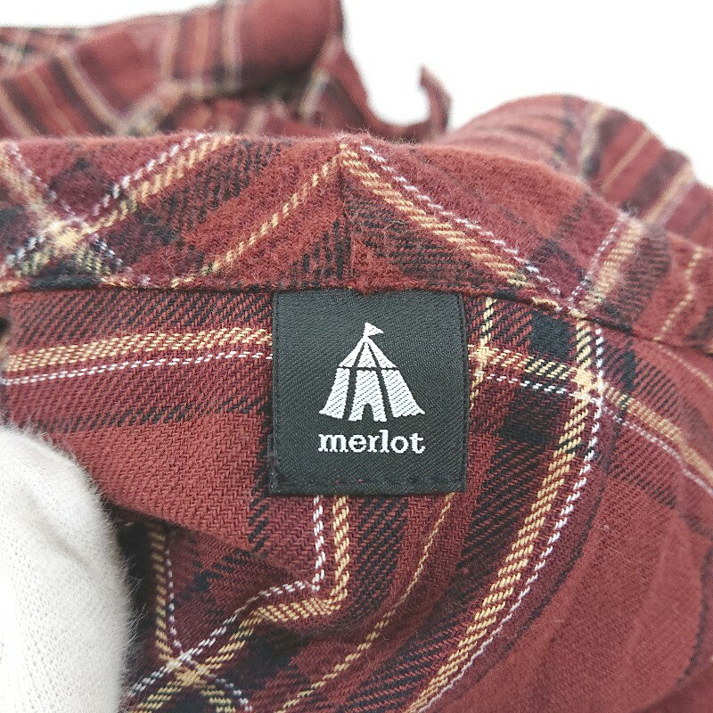 ◇ ◎ merlot メルロー チェック 長袖 ガウン コート ブラウン レディース P 【中古】