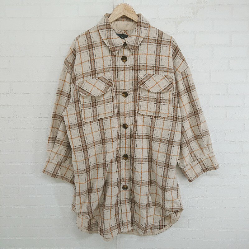 ◇ w closet ダブルクローゼット チェック 長袖 シャツ ジャケット サイズF ベージュ系 レディース E 【中古】