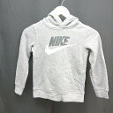 ◇ NIKE ナイキ キッズ 子供服 裏起毛 フード ロゴ プリント 長袖 パーカー カットソー サイズ110-116 グレー メンズ E 【中古】