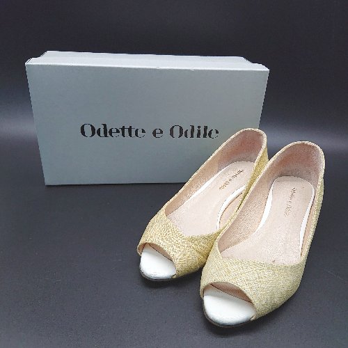 ◇ Odette e Odile オープントゥ チャンキーヒール バイカラー パンプス シューズ 23.0cm イエロー レディース E 【中古】