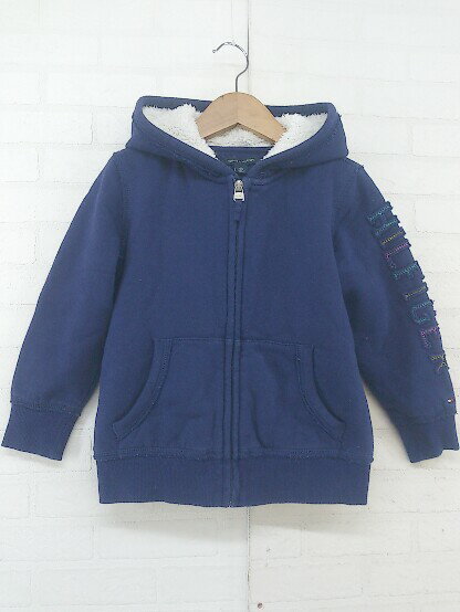 ◇ TOMMY HILFIGER キッズ 子供服 長袖 裏ボア ジップアップ パーカー サイズ XS（4-5) ネイビー メンズ P 【中古】