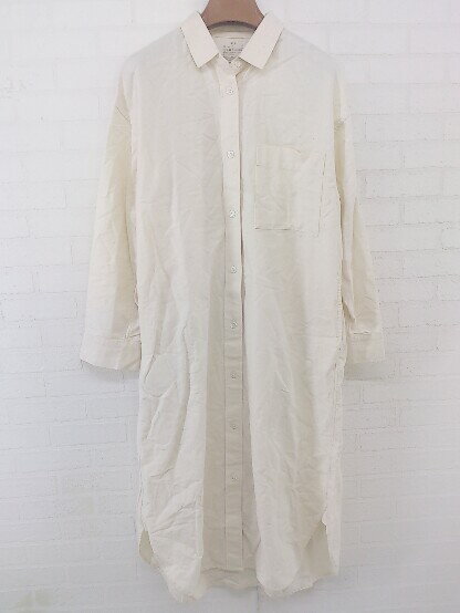 ◇ ◎ MUJI 無印良品 ムジルシ 胸ポケット 長袖 膝下丈 シャツ ワンピース サイズM-L アイボリー系 レディース P 【中古】のサムネイル