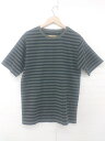 ◇ EKAL エカル ボーダー クルーネック 半袖 Tシャツ カットソー サイズM カーキ系 ネイビー メンズ E 【中古】