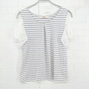 ◇ MIIA ミーア ボーダー 切替 肩開き 装飾 シフォン 半袖 カットソー サイズF グレー アイボリー系 レディース P 【中古】