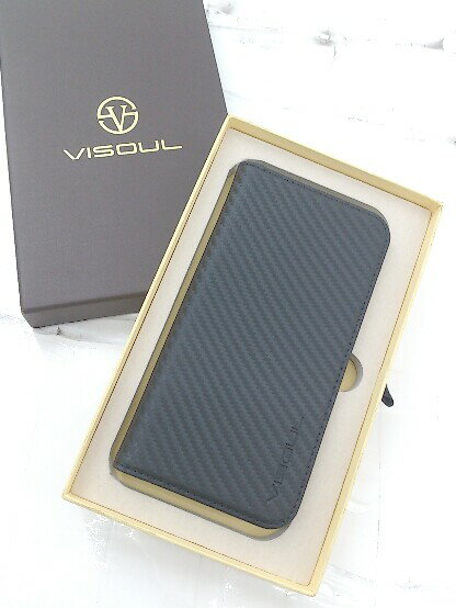 ◇ ◎ VISOUL ロゴ 手帳型ケースiPhone12 14 iPhoneケース 携帯ケース ブラック メンズ レディース P 【中古】