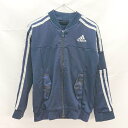 ◇ adidas アディダス ブランドロゴ刺繍 ライン スリーブチャック 長袖 ジャージ サイズ120 ネイビー メンズ E 【中古】