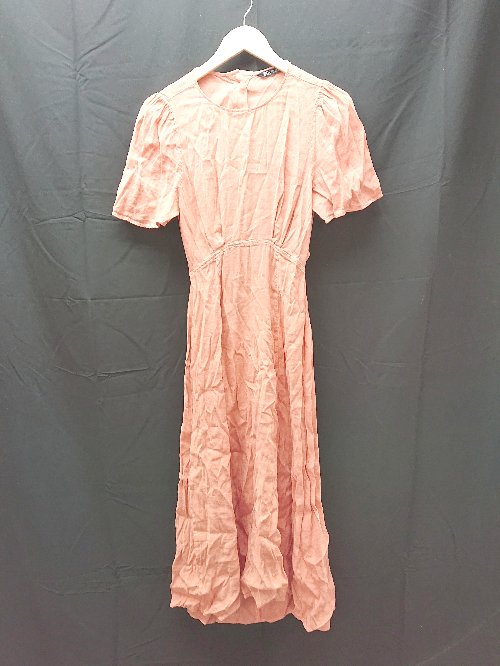 ◇ ZARA ザラ Uネック　ボタン　シンプル　春夏物 半袖 ロング丈 ワンピース サイズS ピンク系 レディース E 【中古】のサムネイル